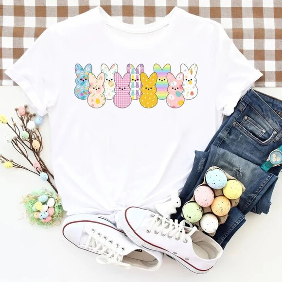 Tops - Bunny Easter T-Shirt, Rabbit Graphic Tee, Cute  Easter Shirt Gift